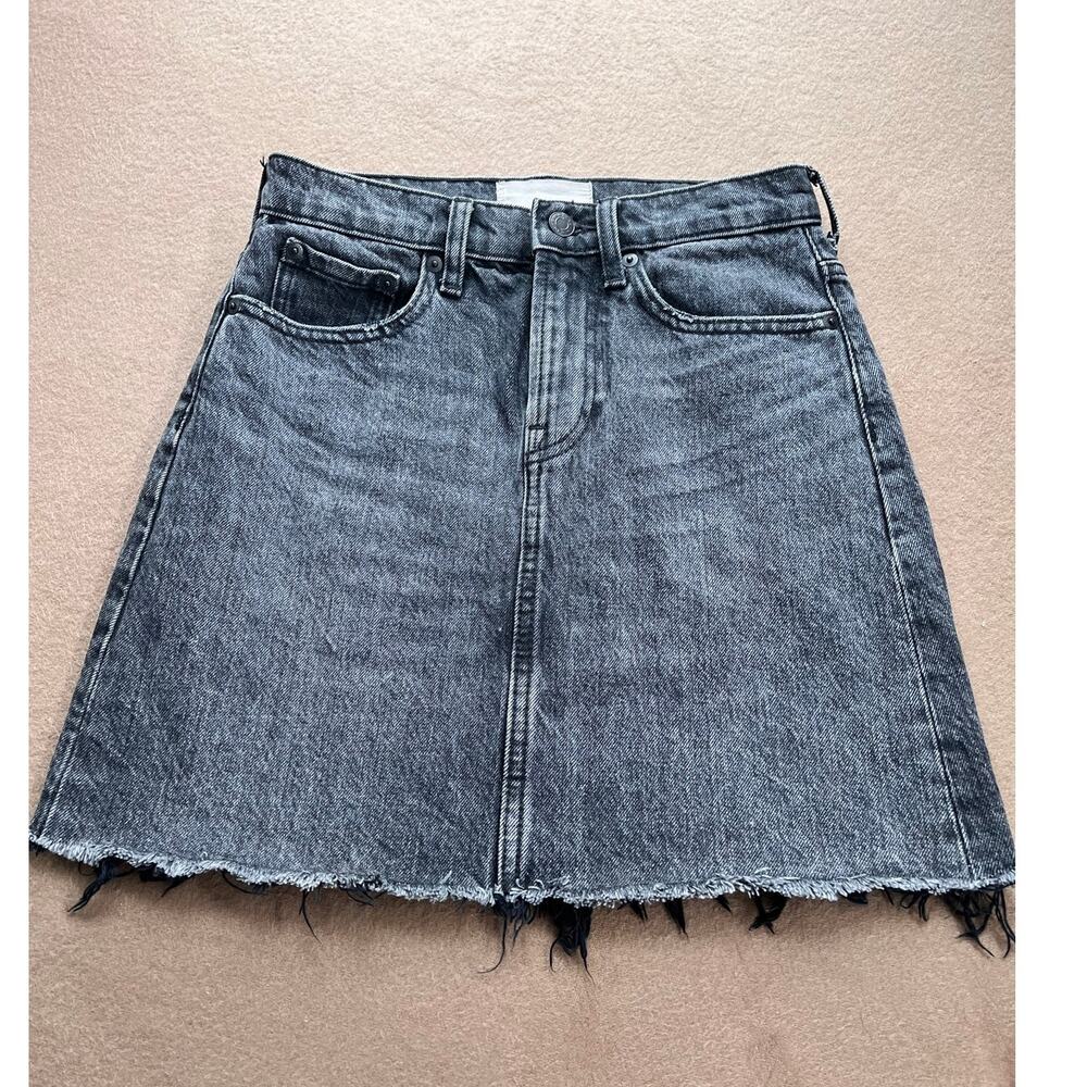 Everlane The Denim Skirt Black Washed Denim Raw Frayed Hem A-line Size 25
